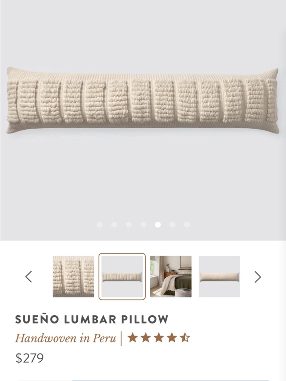 Sueno Lumbar Pillow in Ecru - Handwoven Peruvian Design